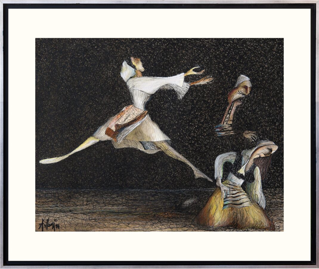 "Cuca e Maleve"(La sylphide des bois) Asllani 1994 Dim.50x60cm. Lithographie avec certificat d'authenticité. Cuca e Maleve (Tableau Unique) Année 1994.