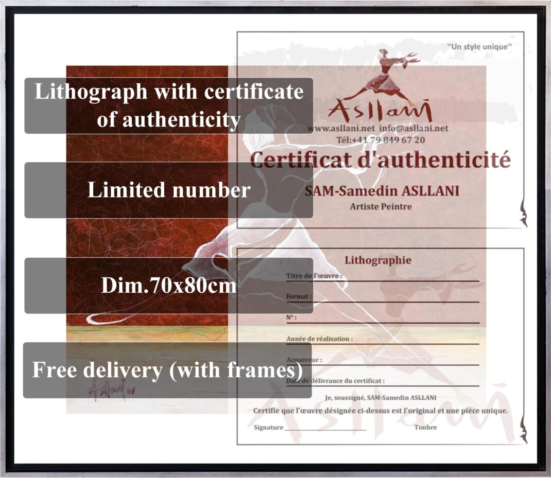 SAM-Samedin ASLLANI «Le Don de soi» (Dédicace à Mère Teresa) Dim. 70x80cm Lithographie avec certificat d’authenticité Contactez-nous pour plus d’informations. info@asllani.net +41798496720